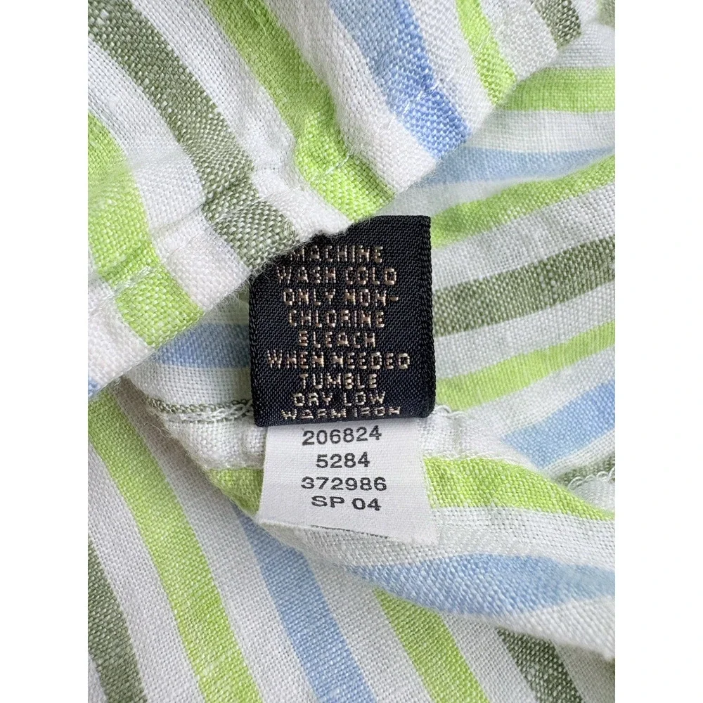 Banana Republic Mens L Linen Striped Button Front Shirt Long Sleeve Green Blue